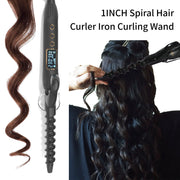Kipozi 1" Spiral Curling Wand Hair Curler Iron for Short and Long Hair, 25mm Ceramic Hair Curling Wand Iron with 15 Adjustment Temp for Bouncy Curls or Big Wave, Dual Voltage