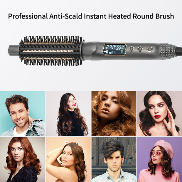 KIPOZI Curling Brush, Ionic Heated Round Brush for Blowout Look, Dual Voltage Thermal Brush Get Natural Curls, Easy to Use, 30S Fast Heating