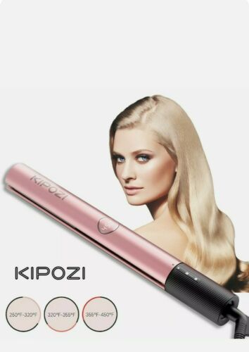 KIPOZI V7 Hair Straightener Curler 2 in 1 Titanium Flat Iron Salon 450℉ RoseGold