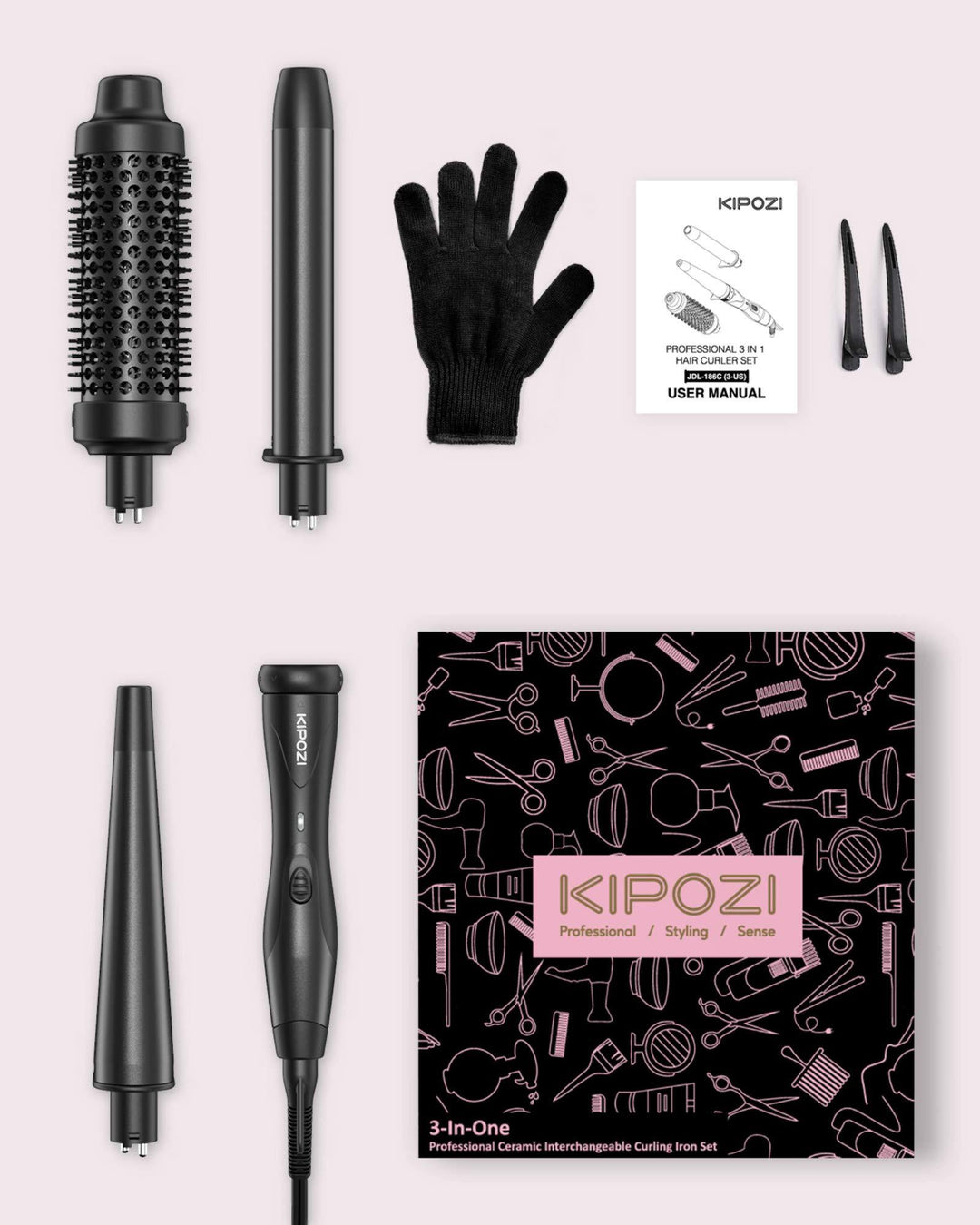 3 Interchangeable Barrel 1 Curling Iron Brush Kipozi